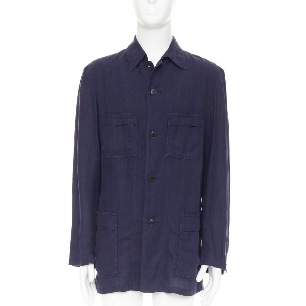 Yohji Yamamoto Blue Linen Jacket Blue Linen Good condition - Front View
