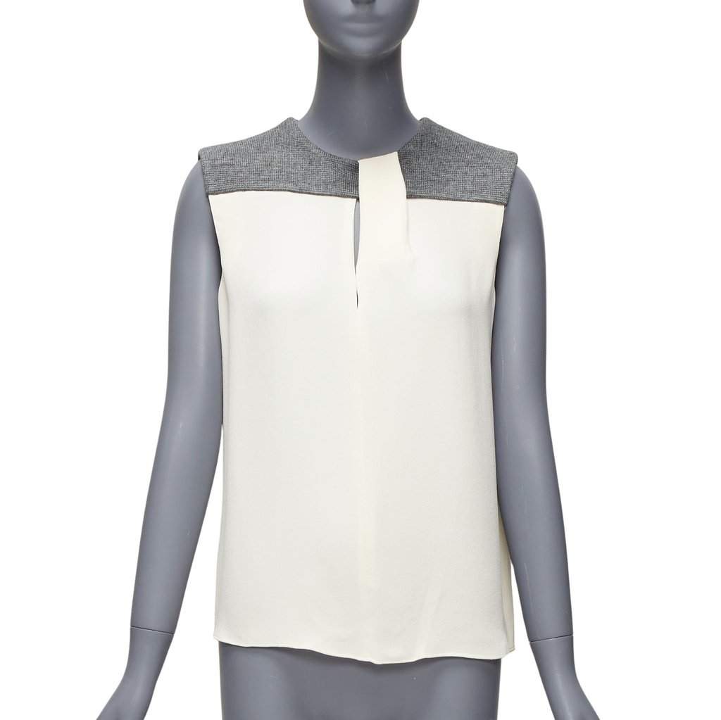 Balenciaga Knitted Yoke Blouse Ecru Silk Very good condition - Front View