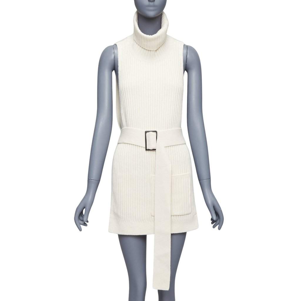 Tibi Ribbed Funnel Vest Ecru Wool Never worn - Front View