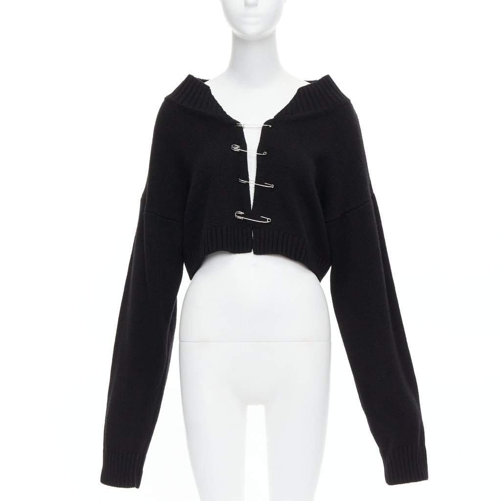 Guizio Safety Pin Cardigan Black Wool Never worn - Front View