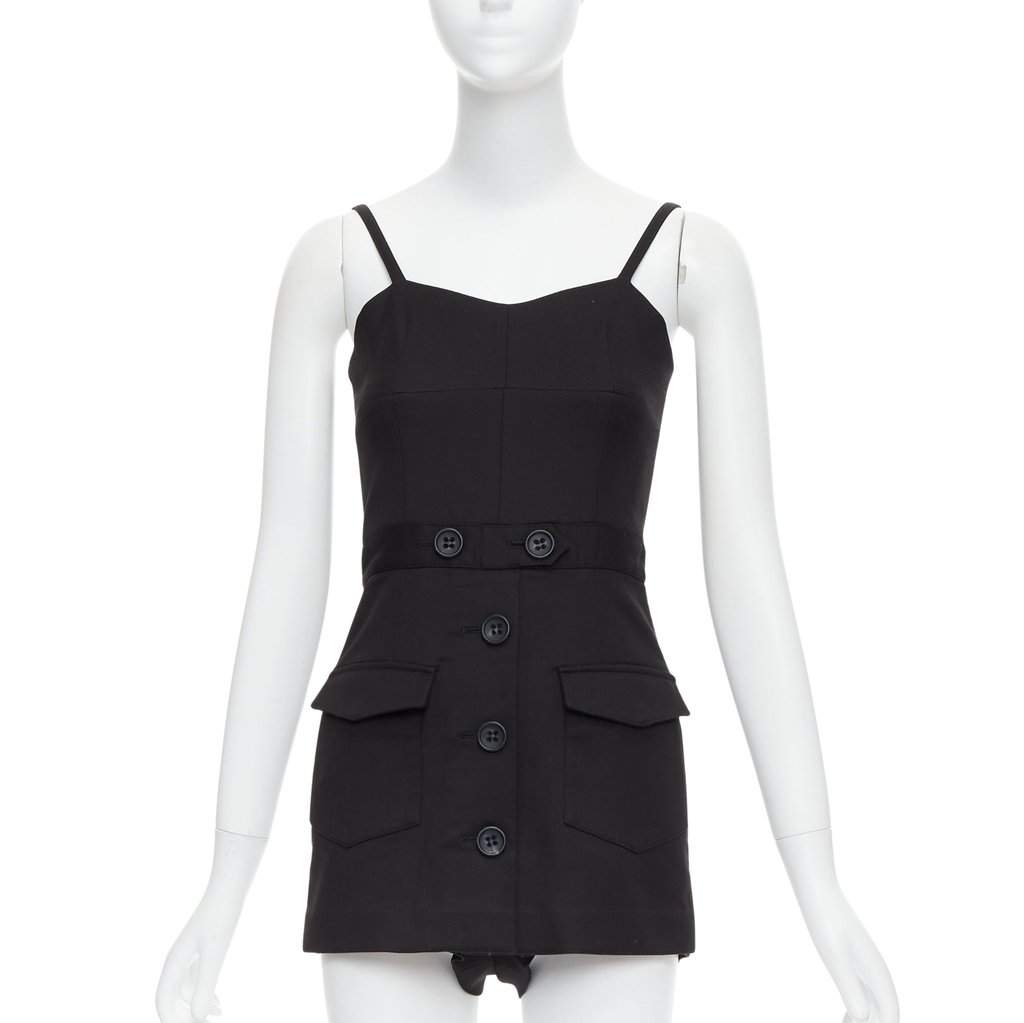 RED VALENTINO GARAVANI Button Cargo Playsuit Black Cotton Very good condition - Front View