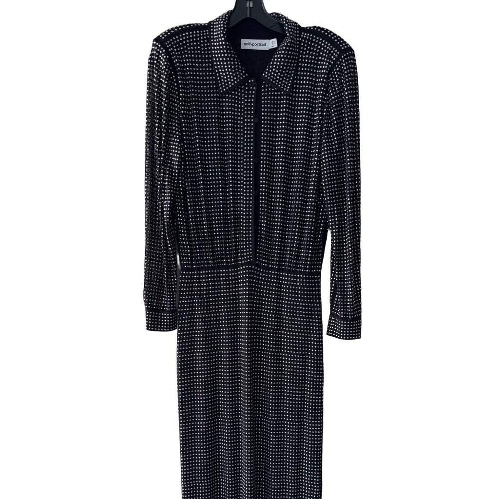 SELF-PORTRAIT Rhinestone Long Sleeve Maxi Black Very good - Front View