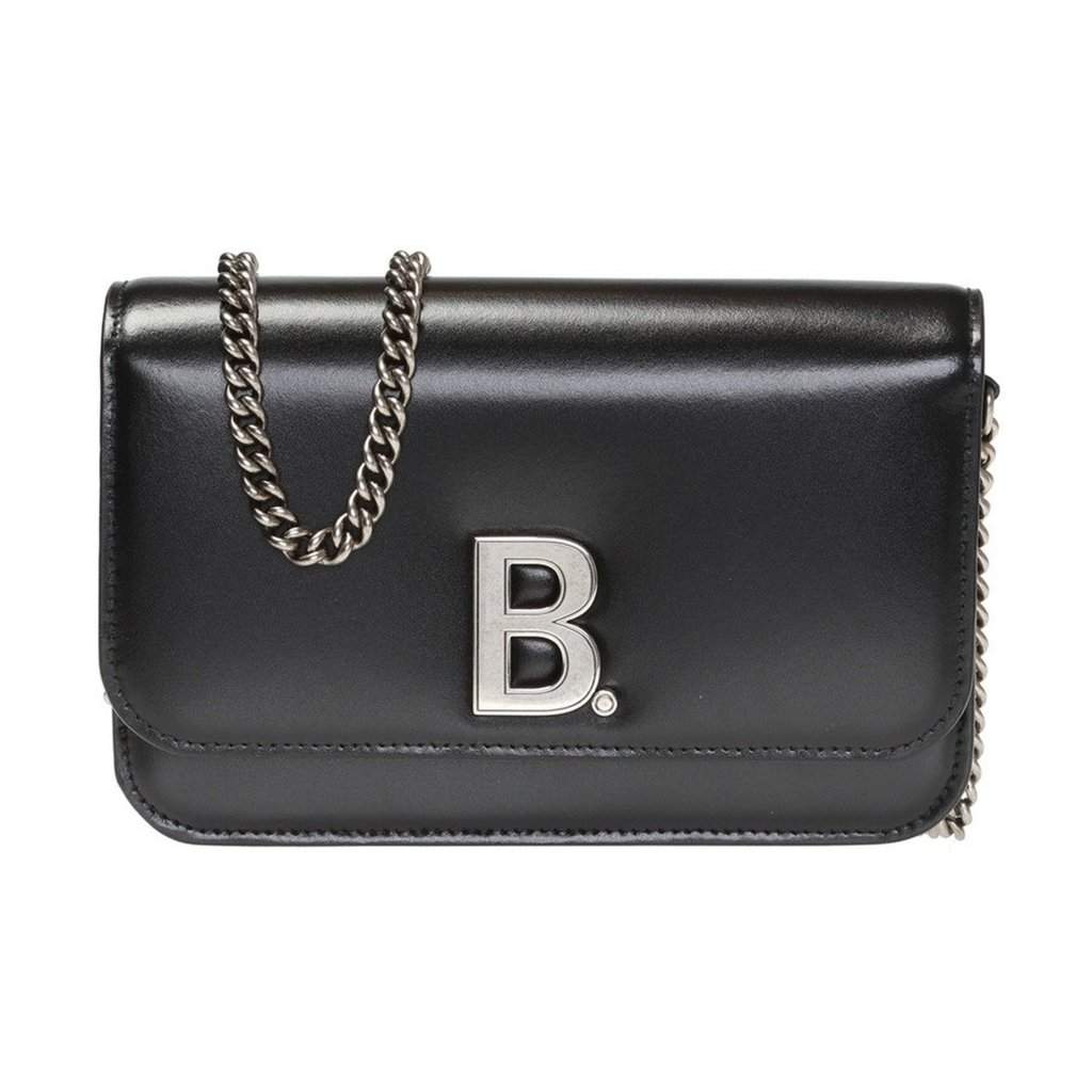Balenciaga Balenciaga Black Calfskin Leather Silver Logo Chain Wallet Bag Black Leather Never worn - Front View