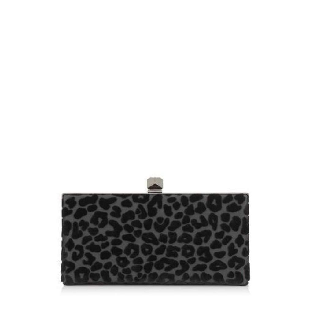 Jimmy Choo Jimmy Choo Celeste Black Devore Velvet Leopard Clutch Bag Black Leather Never worn - Front View