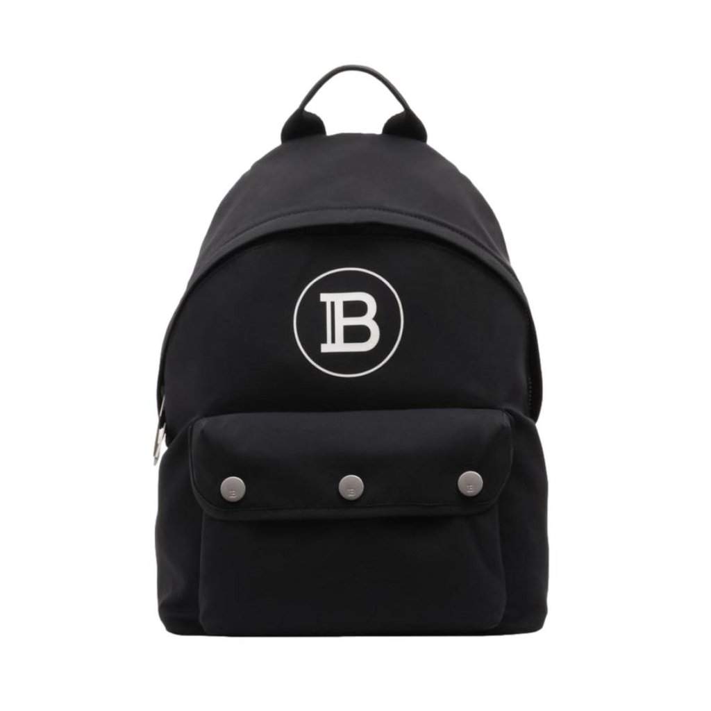 Balmain Balmain B-Back Black Nylon White Logo Backpack Black Leather Never worn - Front View