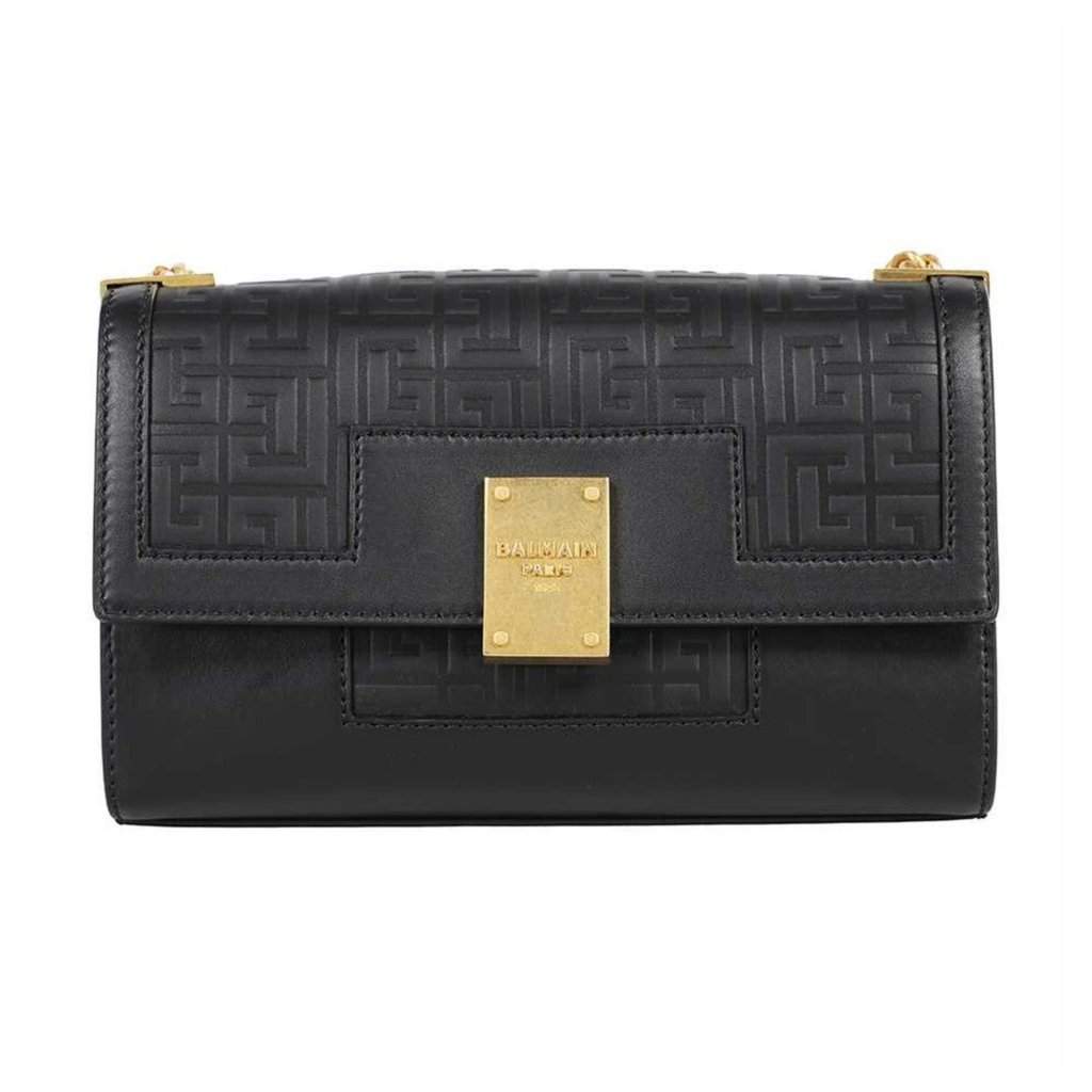 Balmain Balmain 1945 Black Leather Embossed Flap Medium Shoulder Bag Black Leather Never worn - Front View