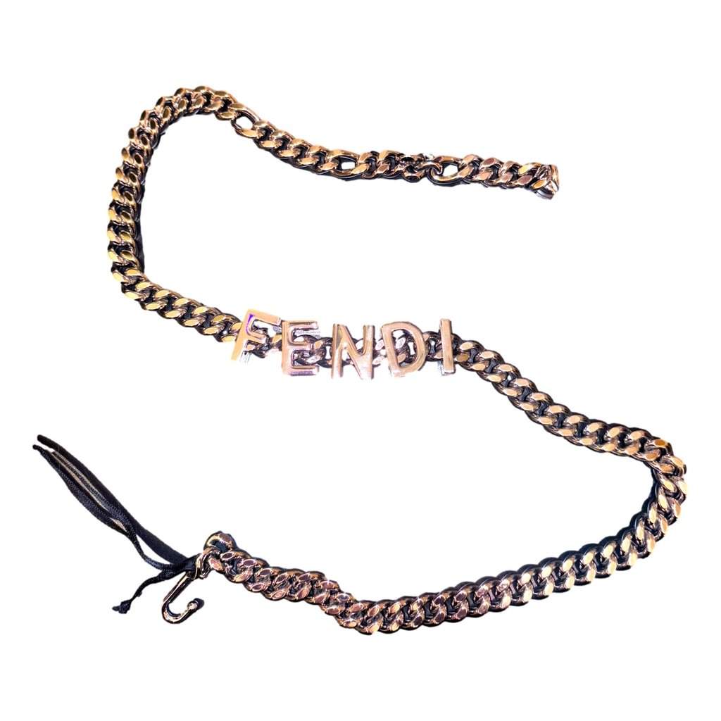 Fendi Fendi Lettering Silver Chain Statement Belt Size 65 Beige Never worn - Front View