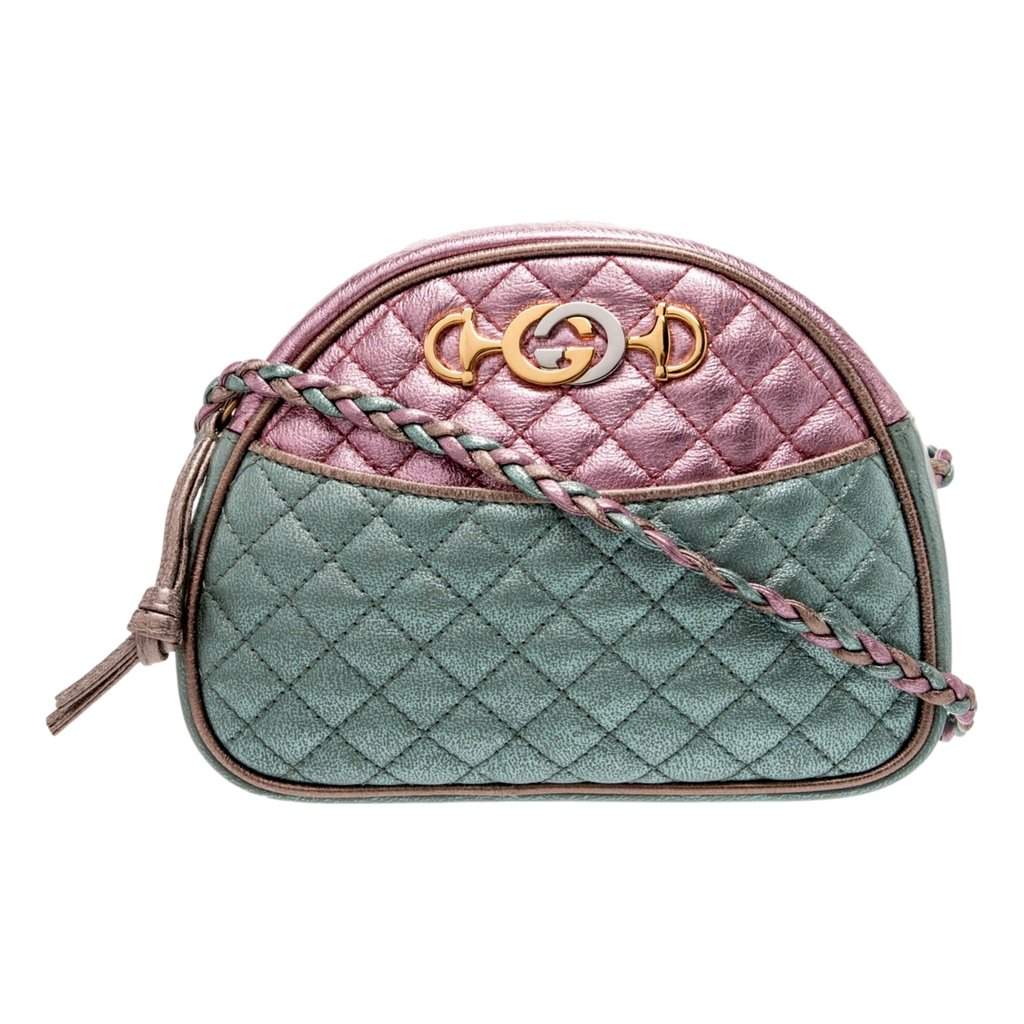 Gucci Gucci Mini Zumi Quilted Nappa Trapuntata Metallic Dome Crossbody Bag Pink and Blue Pink Leather Good condition - Front View