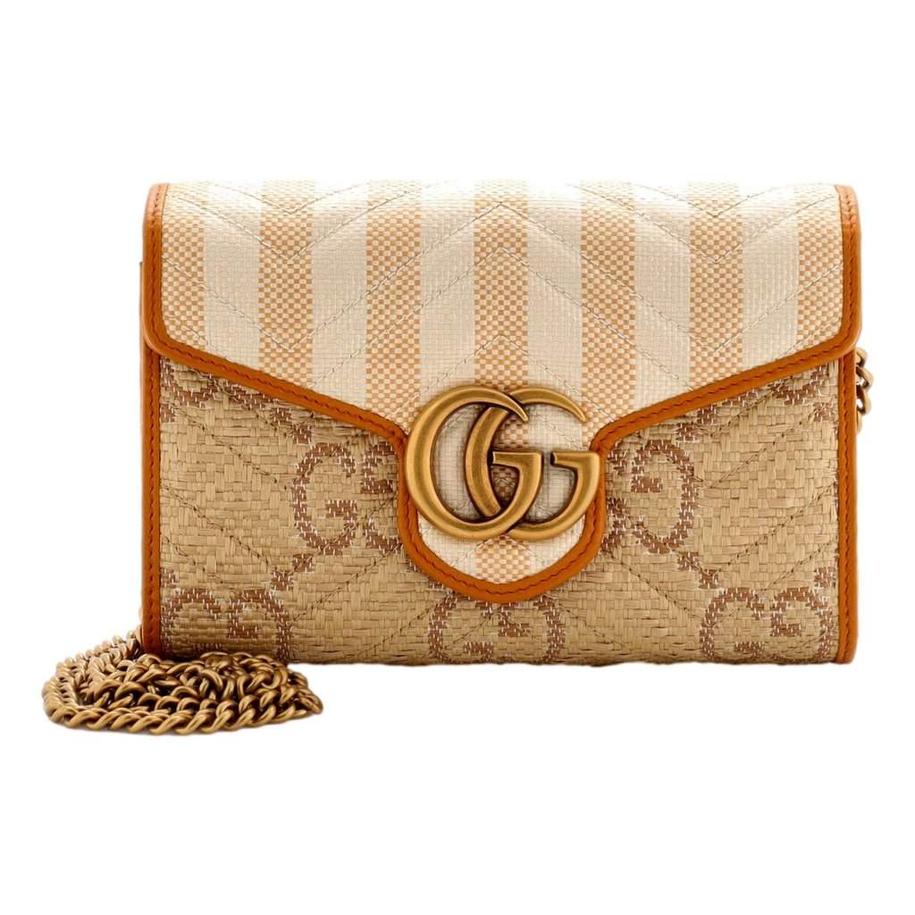 Gucci Gucci GG Marmont Raffia Wallet on Chain in Orange and Beige Orange Leather Good condition - Front View