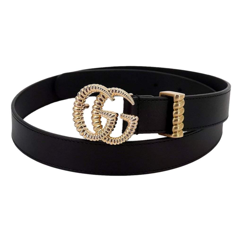Gucci Gucci Black Leather Gold Double G Torchon Buckle Slim Belt 80/32 Black Leather Good condition - Front View