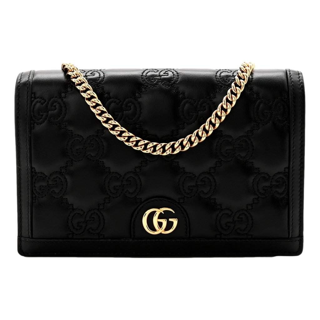 Gucci Gucci GG Matelasse Leather Chain Wallet Shoulder Bag Black Black Leather Good condition - Front View