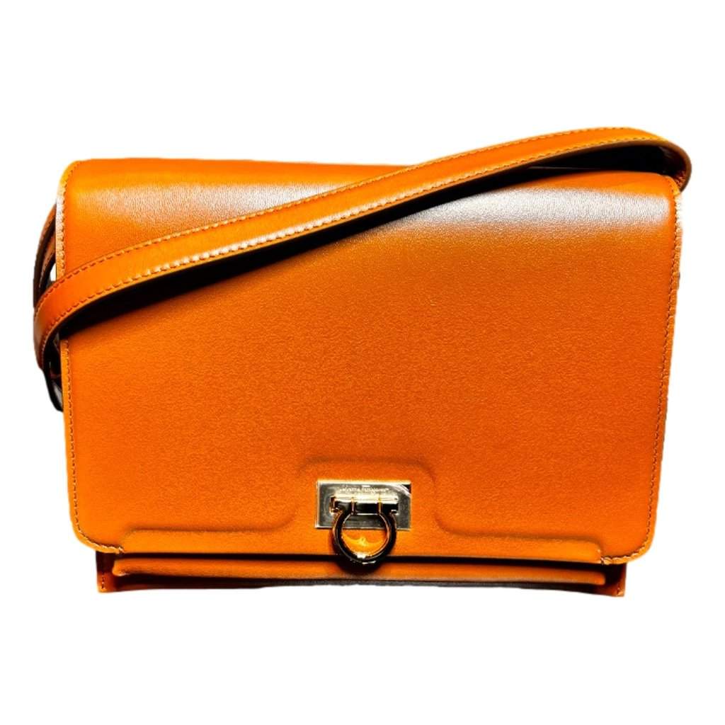 Salvatore Ferragamo Ferragamo Trifolio Soft Leather Flap Crossbody Bag Sella Brown Gold Gancini Closure Black Leather Never worn - Front View