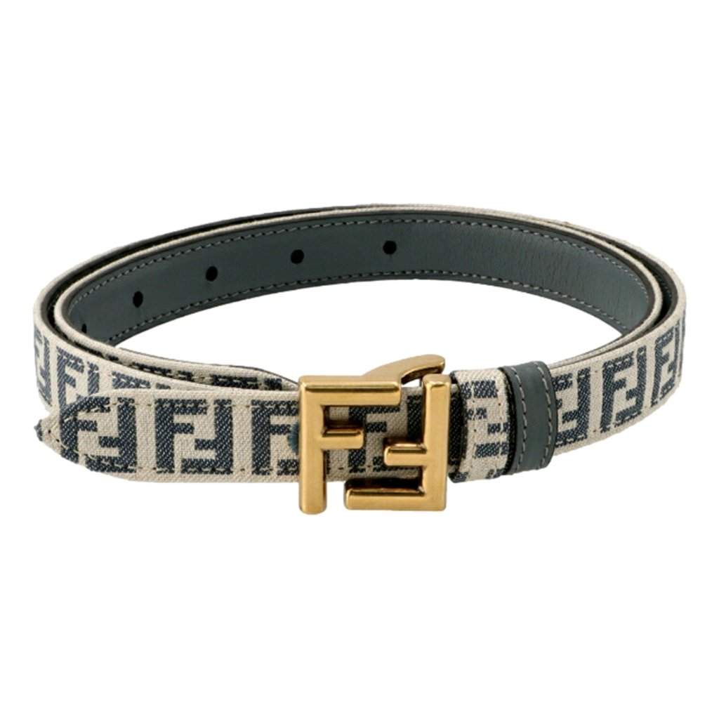 Fendi Fendi FF Denim Blue and White Canvas Leather Reversible Belt Gold Tone Buckle 95 Blue Leather Never worn - Front View