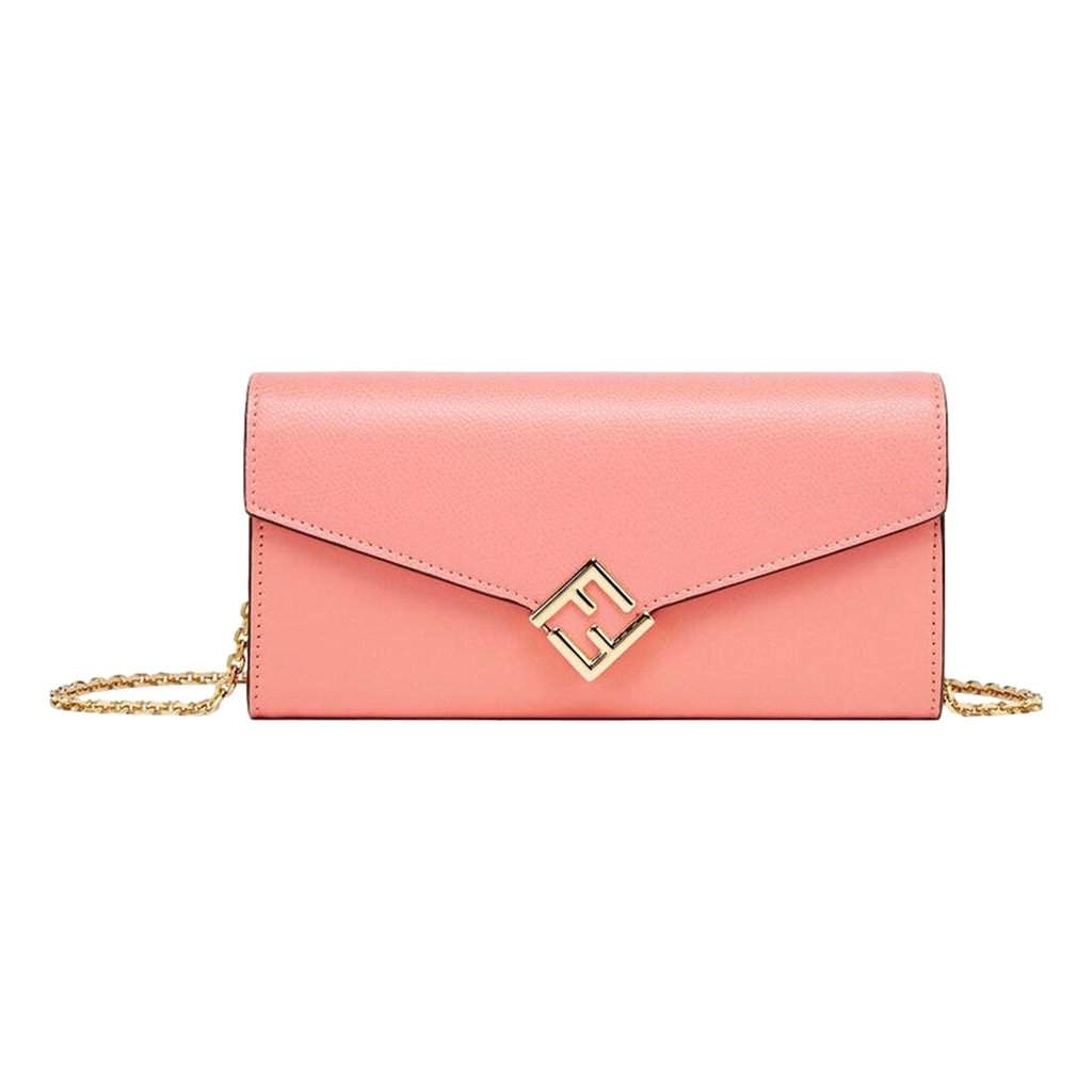 Fendi Fendi FF Diamonds Pesca Pink Calfskin Leather Continental Wallet Pink Leather Never worn - Front View