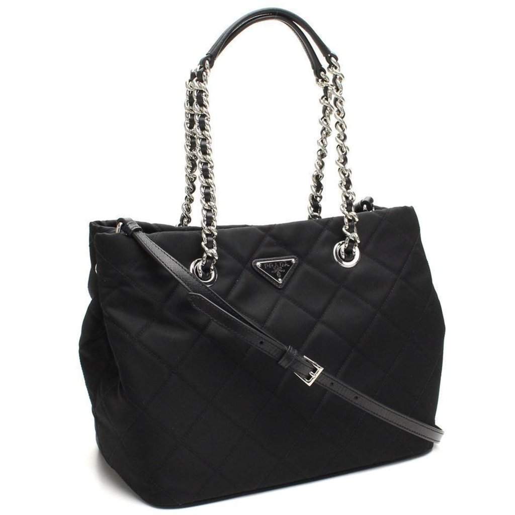 Prada Prada Black Quilted Tessuto Chain Shoulder Bag Tote Black Never worn - Front View