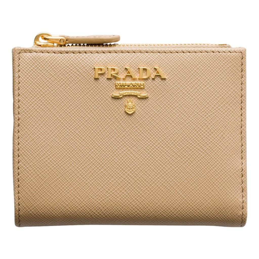 Prada Prada Saffiano Beige Brown Multicolor Snap Bifold Zip Coin Pocket Wallet Brown Leather Never worn - Front View