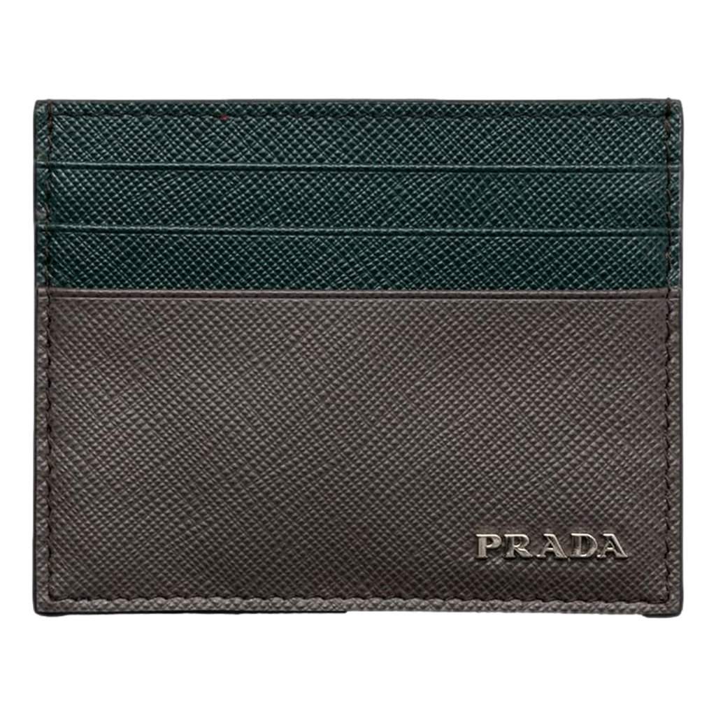 Prada Prada Saffiano Dark Green Gray Leather Small Card Holder Wallet Green Leather Never worn - Front View