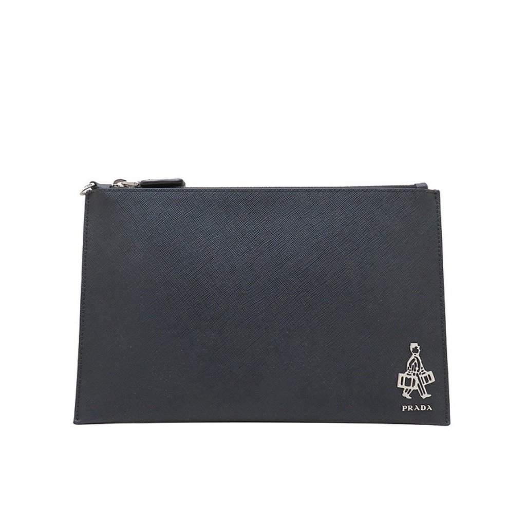 Prada Prada Black Saffiano Voyage Leather Clutch Document Holder Black Leather Never worn - Front View