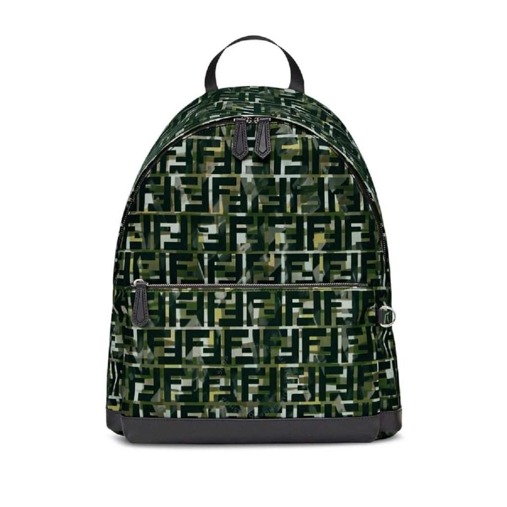 Fendi Fendi FF Zucca Nylon Multicolor Camouflage Print Large Backpack Black Never worn - Front View