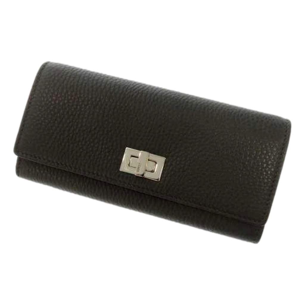 Fendi Fendi Peekaboo Turn Lock Black Grained Leather Continental Long Wallet Silver Hardware Green Leather Never worn - Front View