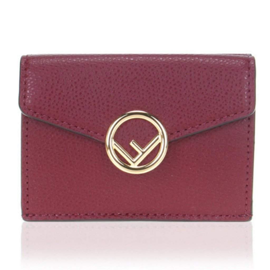 Fendi Fendi Calf Leather F Logo Barola Red Micro Trifold Wallet Red Leather Never worn - Front View