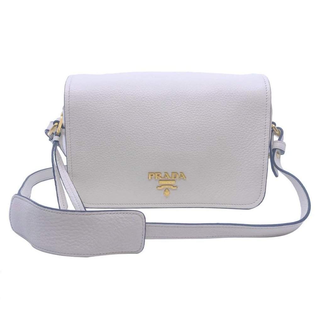 Prada Prada Flap Vitello Phenix Ivory Leather Cross Body Bag White Leather Never worn - Front View