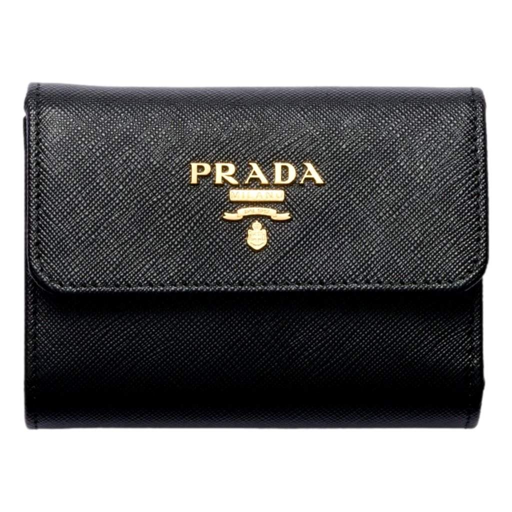 Prada Prada Saffiano Leather Black Hibiscus Multicolor Trifold Coin Zipper Card Snap Wallet Black Leather Never worn - Front View