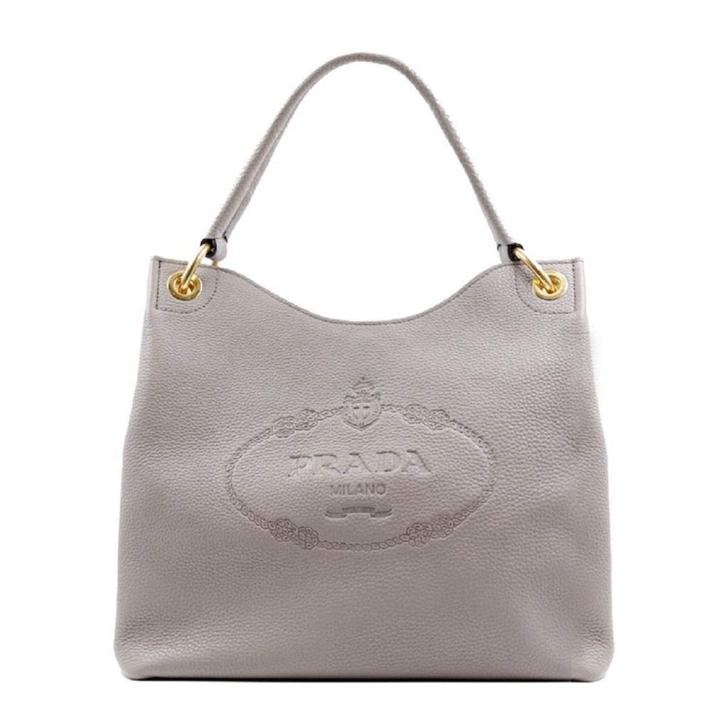 Prada Prada Vitello Phenix Grey Leather Embossed Logo Hobo Tote Bag Grey Leather Never worn - Front View