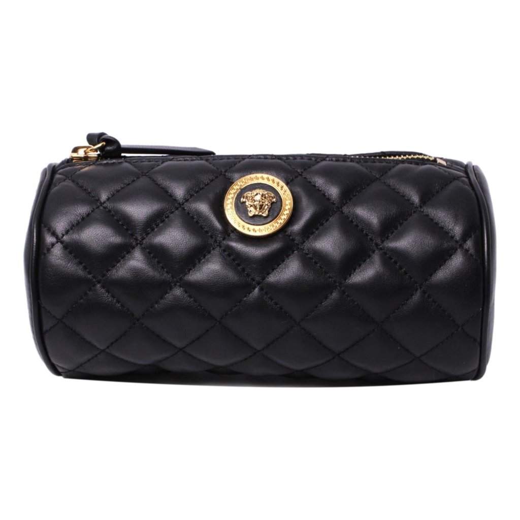 Versace Versace Black Leather Medusa Quilted Cosmetic Bag Black Leather Never worn - Front View