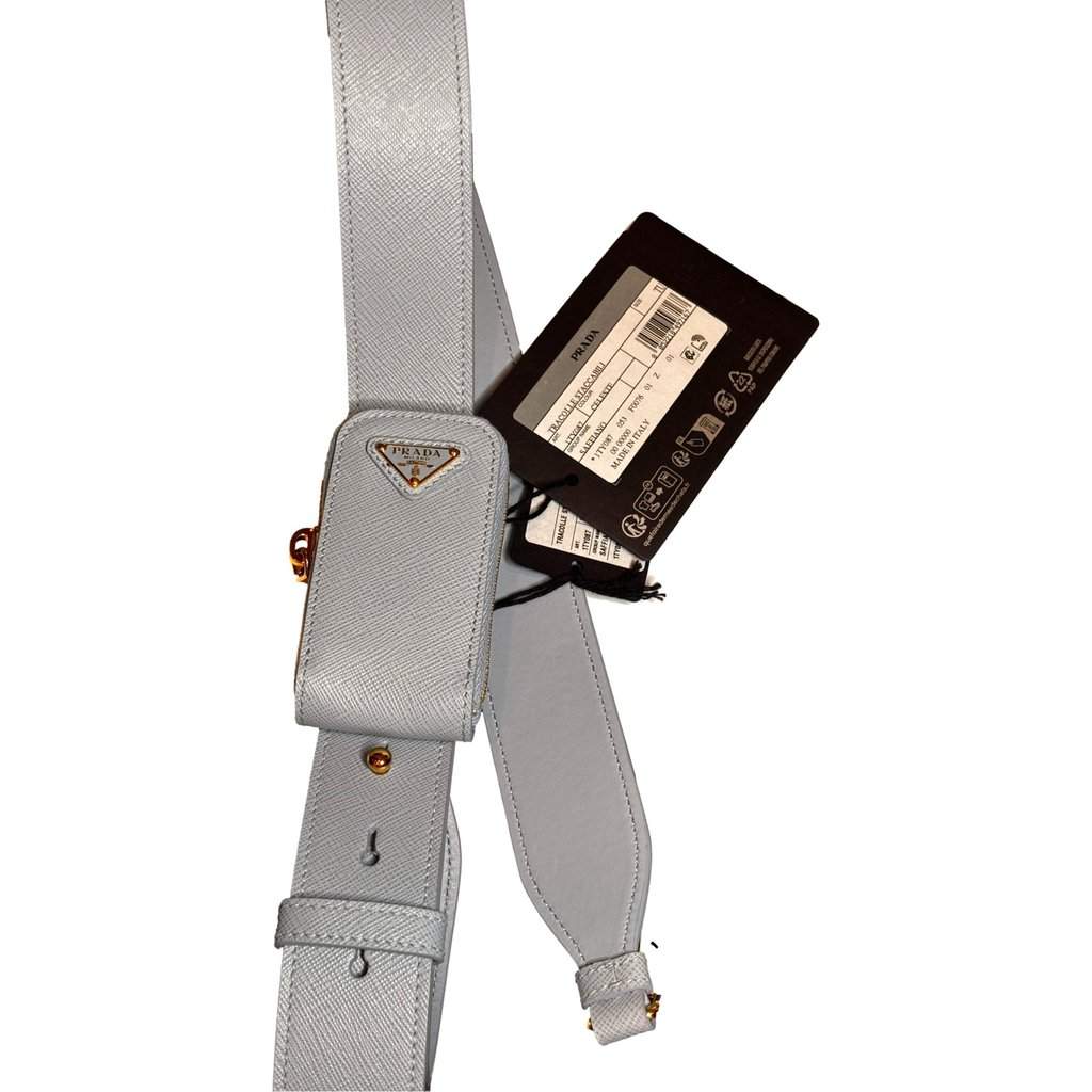 Prada Prada Saffiano Leather Strap with Mini Pouch Celeste Blue Gold Hardware Blue Leather Never worn - Front View