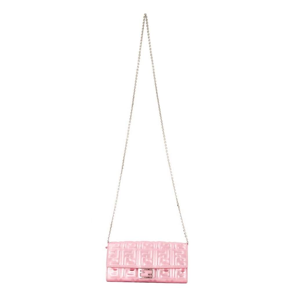 Fendi Fendi Baguette Wallet on Chain Metallic Pink FF Embossed Crossbody Bag Pink Leather Never worn - Front View