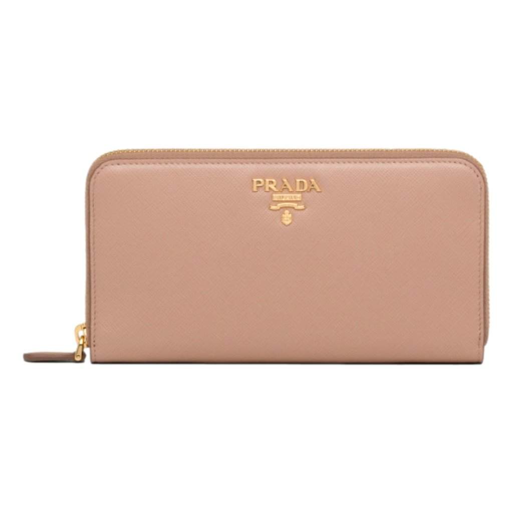 Prada Prada Saffiano Beige Red Multicolor Leather Continental Zip Around Wallet Brown Leather Never worn - Front View