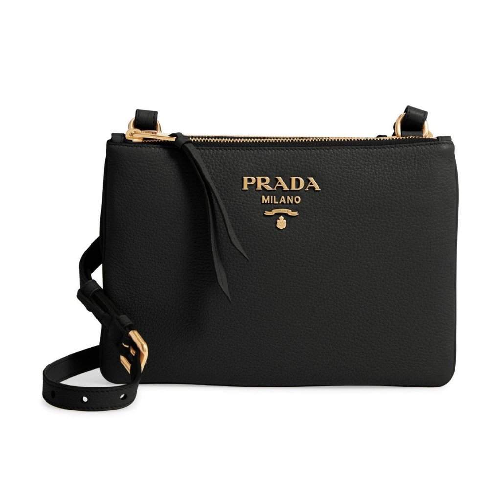 Prada Prada Vitello Phenix Leather Gold Hardware Black Cross Body Black Leather Never worn - Front View