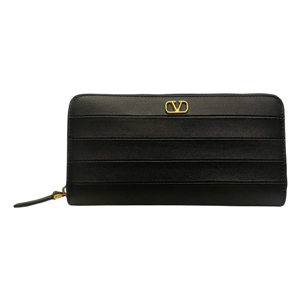 Valentino Garavani Valentino Garavani Diary Lines Black Grain Leather Zip-Around Long Wallet Black Leather Never worn - Front View