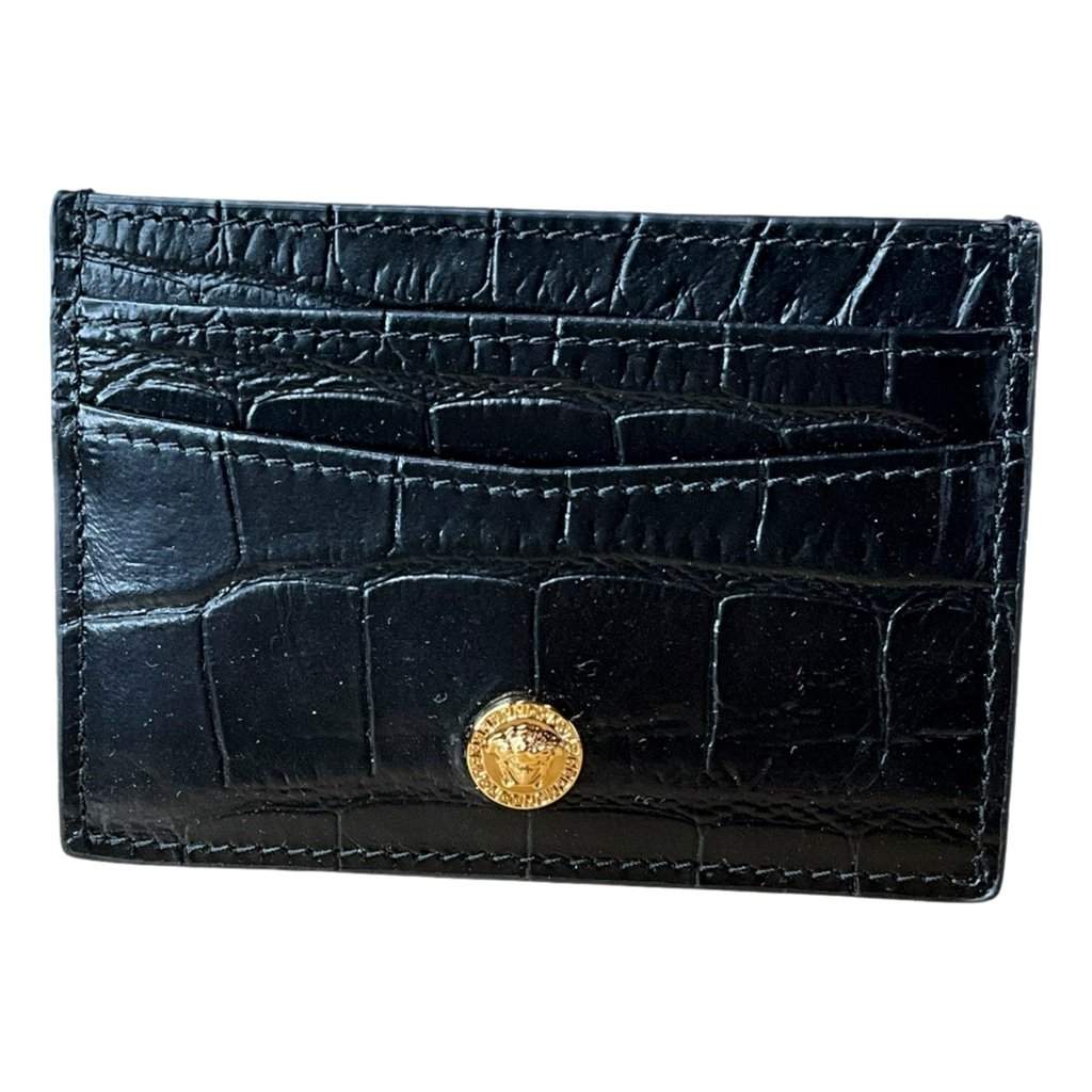 Versace Versace La Medusa Crocodile Embossed Leather Cardholder Wallet in Black Black Leather Never worn - Front View