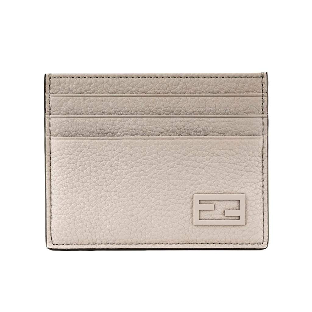 Fendi Fendi FF Logo Light Gray and Blue Pebbled Calf Leather Card Case Wallet Silver Leather Never worn - Front View
