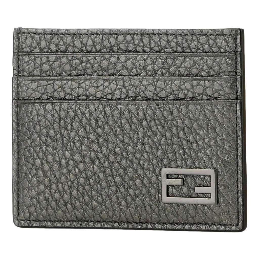 Fendi Fendi Baguette Graphite Grained Leather Card Case Wallet Grey Leather Never worn - Front View