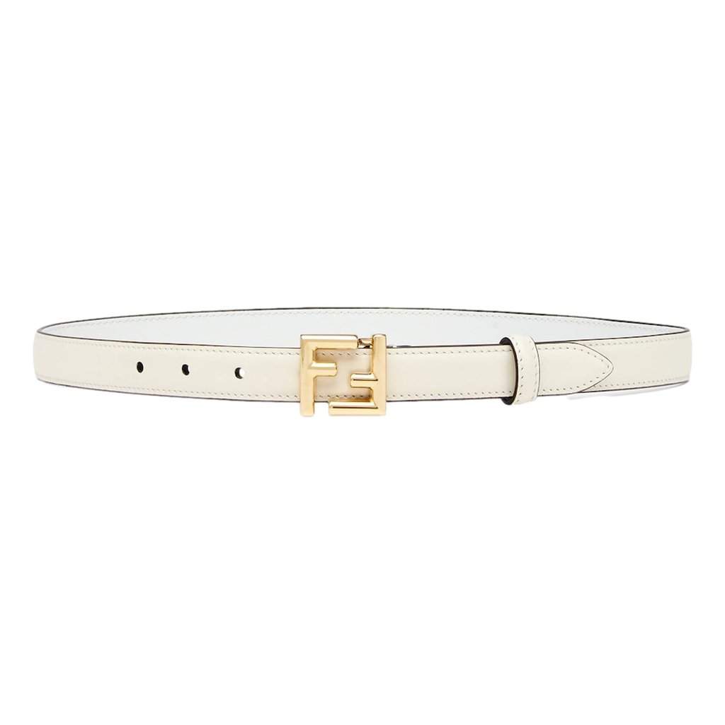 Fendi Fendi FF Logo Gold Tone Buckle White Leather Skinny Belt 80 White Leather Never worn - Front View