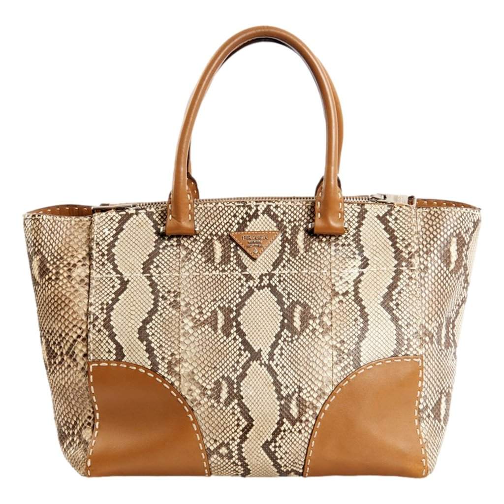 Prada Prada Galleria Natural Python Leather Brown Double Zip Tote Handbag Brown Leather Never worn - Front View