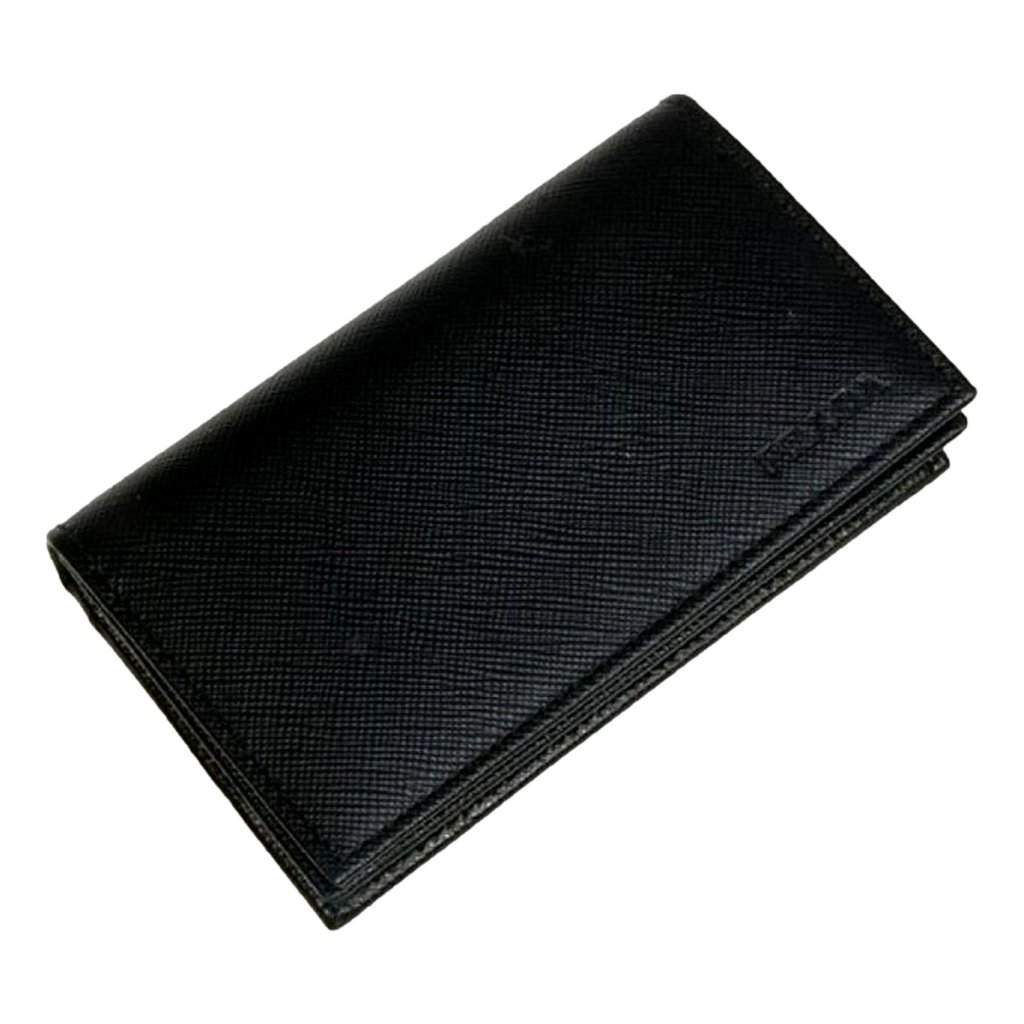 Prada Prada Mens Saffiano Flap Card Holder Wallet Black Black Leather Never worn - Front View