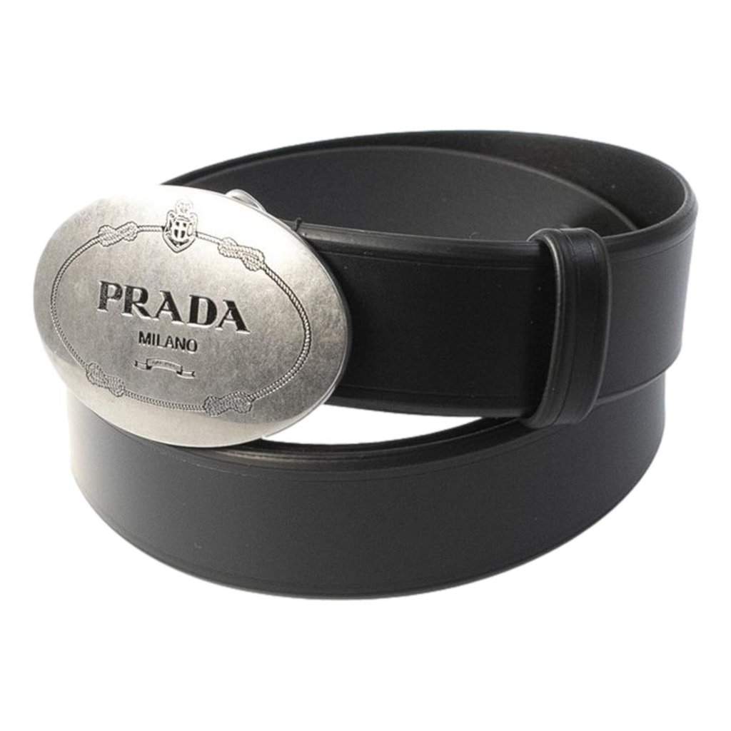 Prada Prada Mens Navy Saffiano Leather Belt Silver Belt Buckle Size 100/40 Black Leather Never worn - Front View