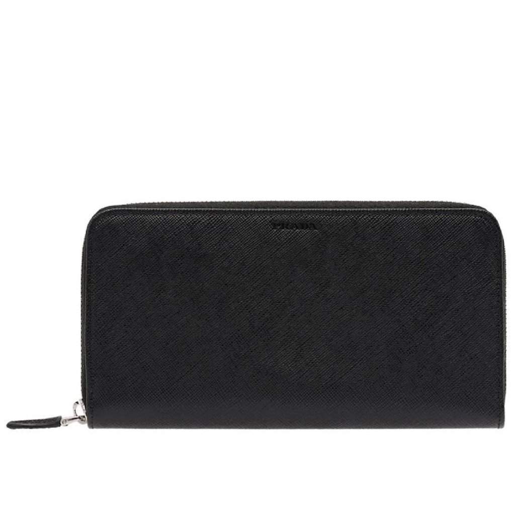 Prada Prada Saffiano Active Black Leather Stripe Zip Around Wallet Black Leather Never worn - Front View