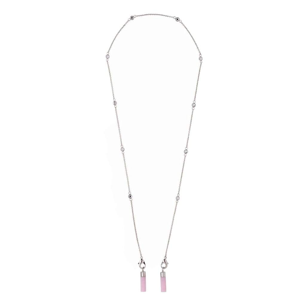 Miu Miu Miu Miu Crystal Pink AirPods Chain Necklace Silver Hardware Silver Leather Never worn - Front View