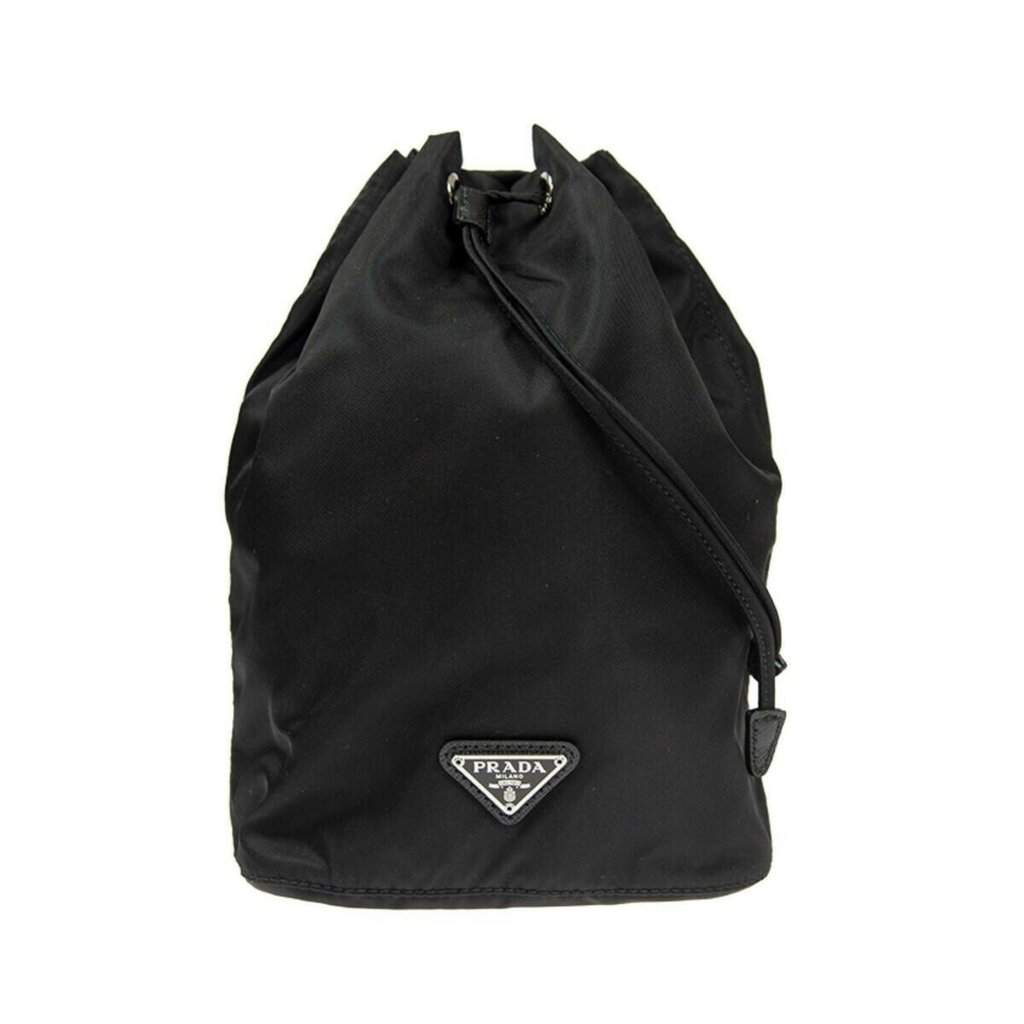 Prada Prada Black Tessuto Nylon Triangle Logo Drawstring Bucket Bag Black Never worn - Front View