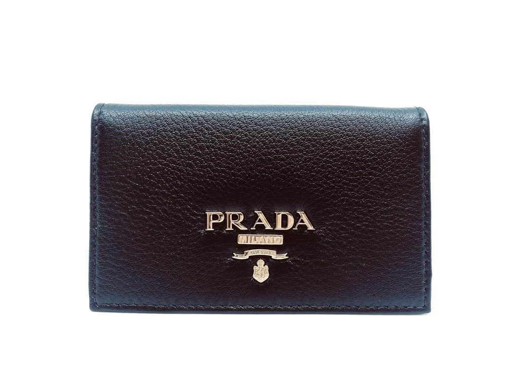 Prada Prada Black Vitello Grain Soft Calf Leather Credit Card Case Wallet Black Leather Never worn - Front View
