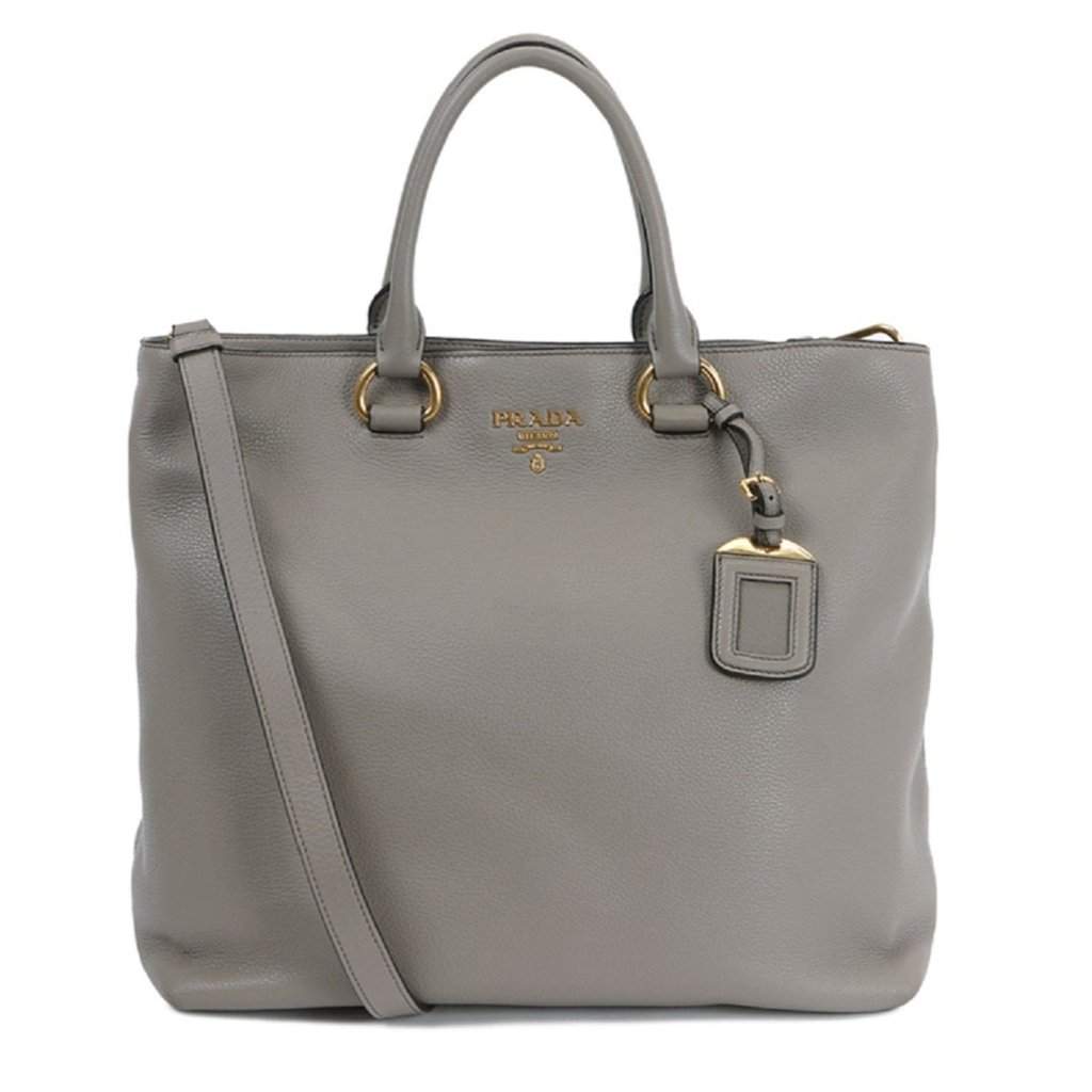 Prada Prada Gray Vitello Phenix Shopping Tote Bag Grey Leather Never worn - Front View