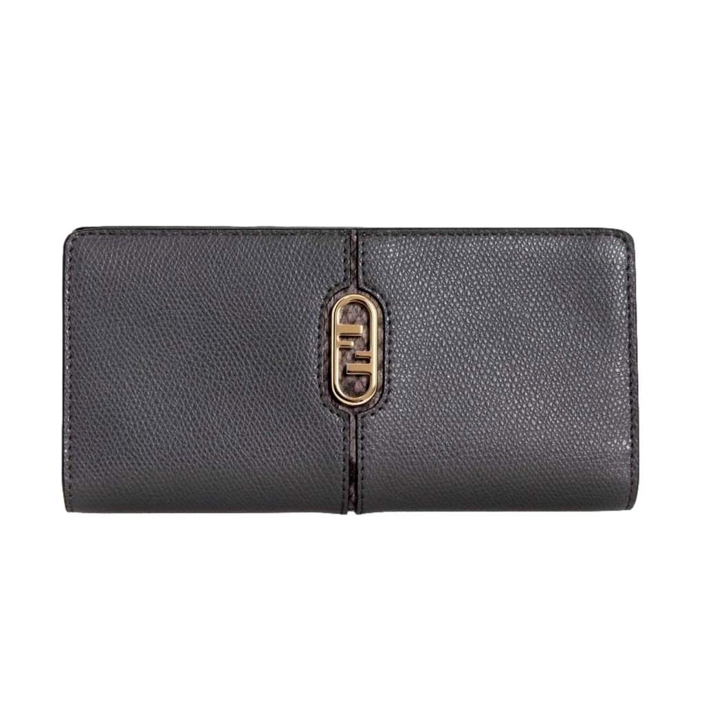 Fendi Fendi O'Lock Anthracite Gray and Python Print Leather Snap Continental Wallet Brown Leather Never worn - Front View