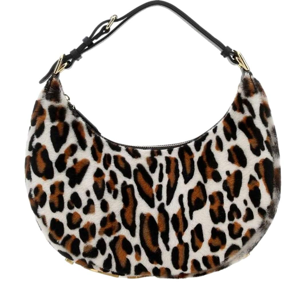 Fendi Fendi Fendigraphy Lamb Fur Animal Print Shoulder Bag Gold Hardware White Leather Never worn - Front View