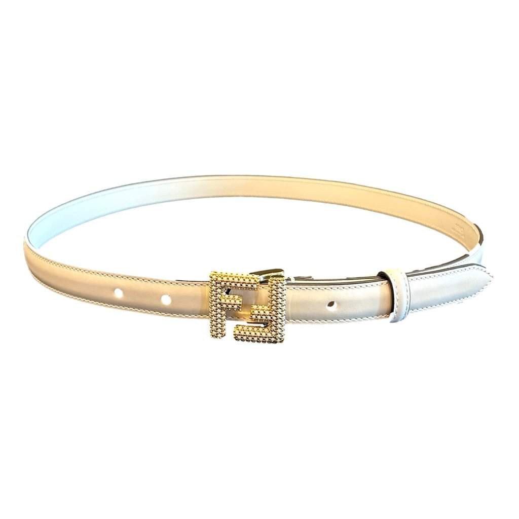 Fendi Fendi FF Studded Skinny Ivory Latte Belt Size 85 White Leather Never worn - Front View