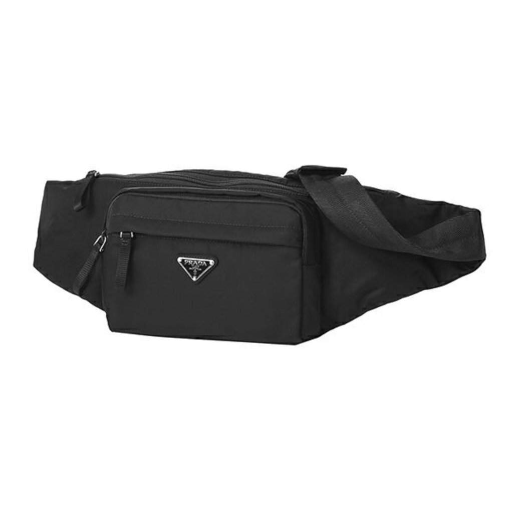 Prada Prada Marsupio Tessuto Nylon Triangle Logo Black Belt Bag Black Leather Never worn - Front View